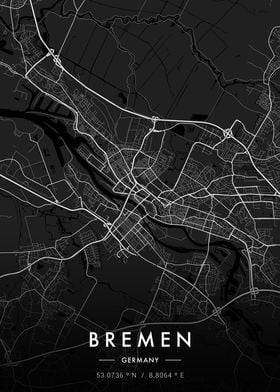 Bremen City Map Dark