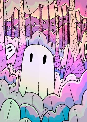 A ghostly pink forest