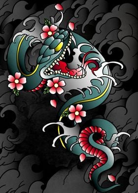 snake japan tattoo