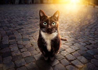 Cute cat at sunset