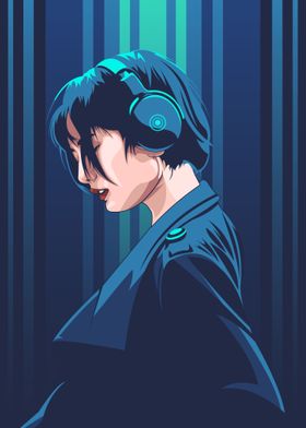 Girl with her music