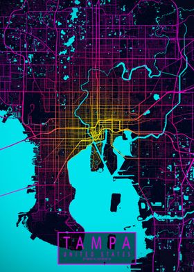 Tampa City Map Neon