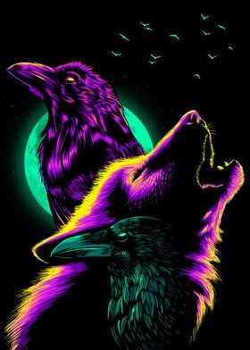 Crows and wolf howling und