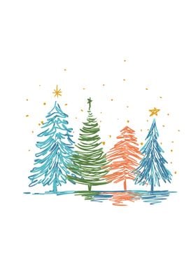 Hand drawn Christmas trees