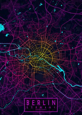 Berlin City Map Neon