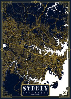 'Sydney City Map Art Deco' Poster by deMAP Studio | Displate