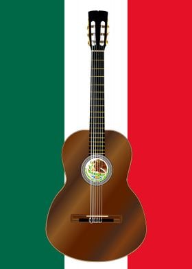 Guitar On Mexico Flag 