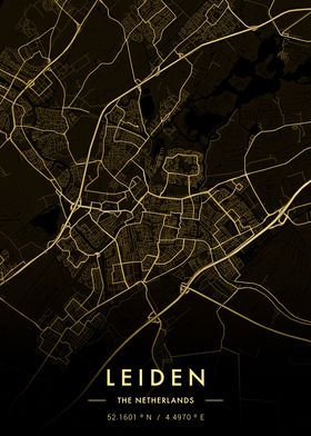 Leiden City Map Gold