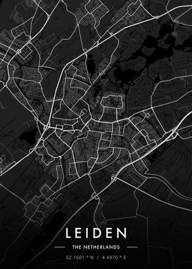 Leiden City Map Dark