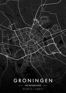 Groningen City Map Dark