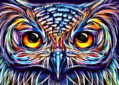 Colorful Owl Oil Painting