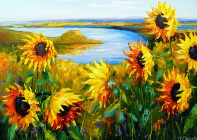 Sunflowers by the river