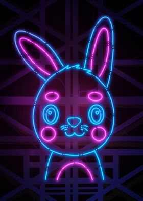 Cute Bunny Neon Poster 