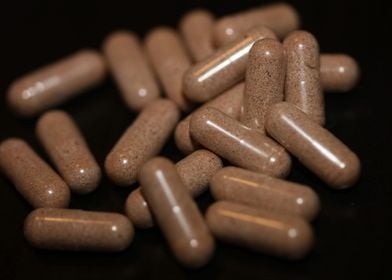 Vitamins capsules close up