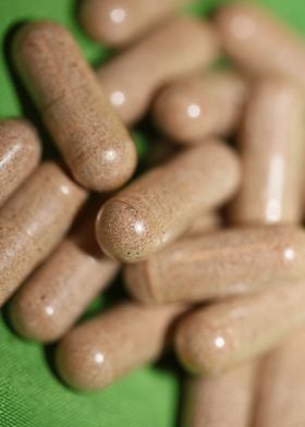 Vitamins capsules close up