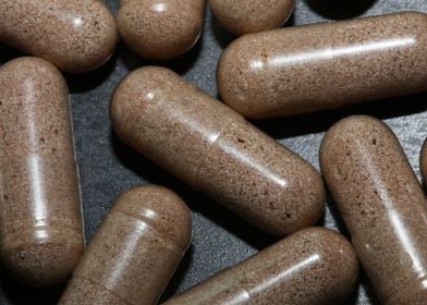 Vitamins capsules close up