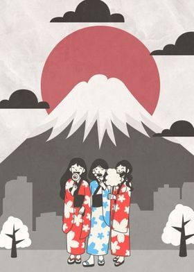 Japonesas en monte fuji