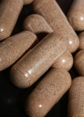 Vitamins capsules close up