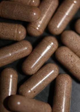 Vitamins capsules close up