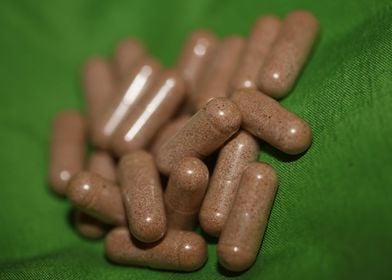 Vitamins capsules close up