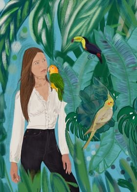Birds and girl 