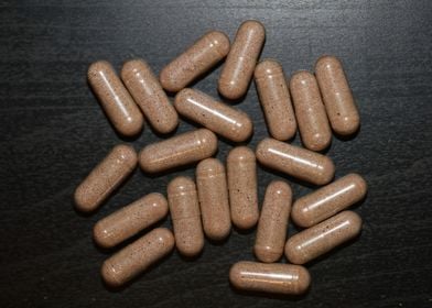 Vitamins capsules close up