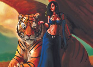 woman and tiger