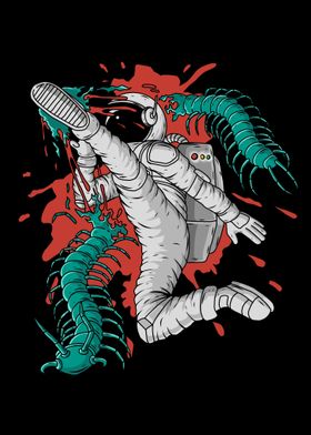 astronaut kick a centipede