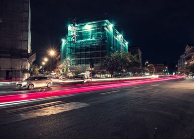 night traffic light trails