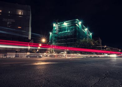 night traffic light trails