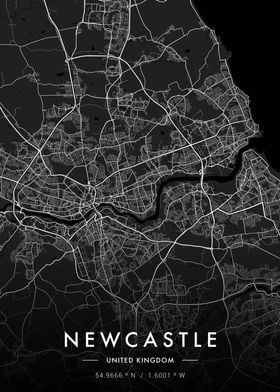 Newcastle City Map Dark