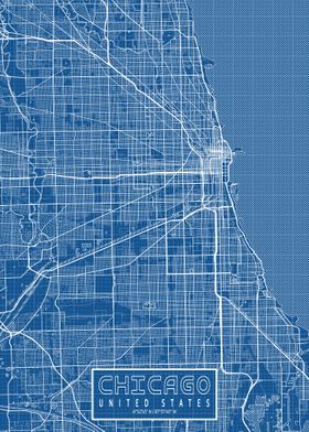 'chicago City Map Blueprint' Poster By Demap Studio 