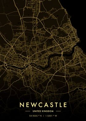 Newcastle City Map Gold