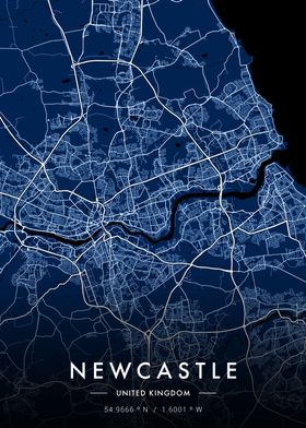 Newcastle City Map Blue