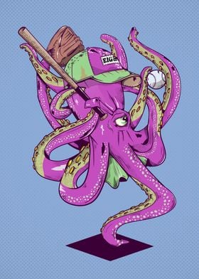 Octopus playing baseball