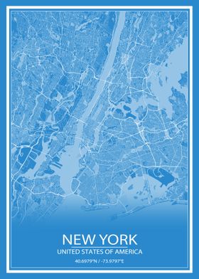 New York Blue White Map