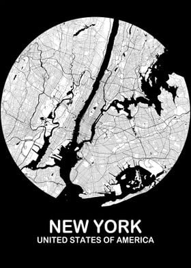 New York White Circle Map