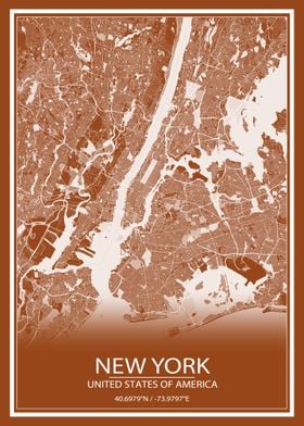 New York Brown White Map