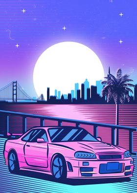 r34 jdm car synthwave