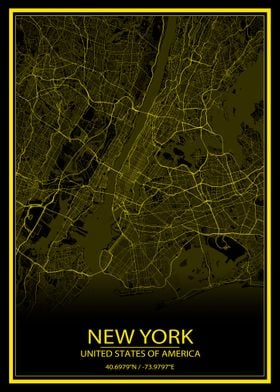 New York Yellow Black Map