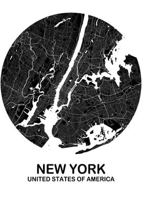 New York Black Circle Map