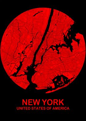 New York Red Circle Map