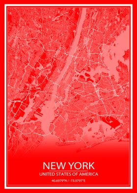 New York Red White Map