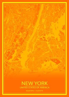 New York Orange Yellow Map