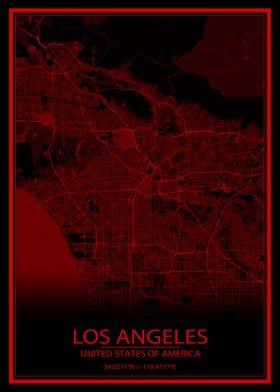 Los Angeles Black Red Map