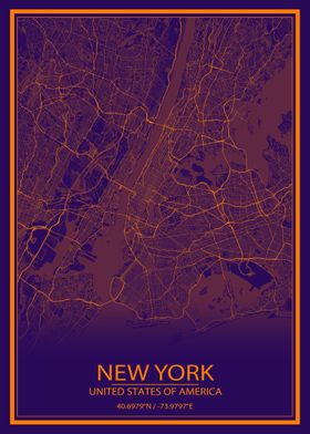 New York Purple Orange Map