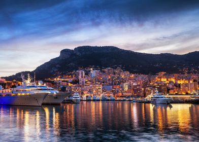Monaco Skyline At Twilight