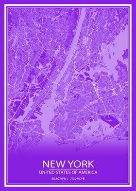 New York Purple White Map