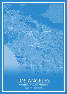 Los Angeles Blue White Map