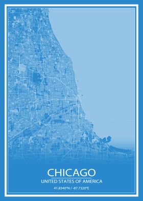 Chicago Blue and White Map